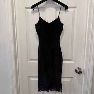 Black Velvet Spaghetti Strap Slip with Lace Hem (UK 6 / US 2)